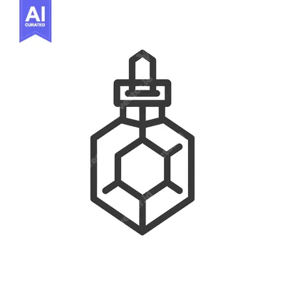 Aset desain premium: Line art illustration of a hexagonal bottle with a dropper