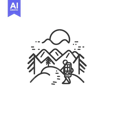 Aset premium populer: Line Art Illustration of a Hiker Ascending a Mountain Path