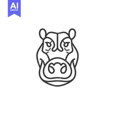 Aset premium populer: Line Art Illustration of a Hippopotamus Head