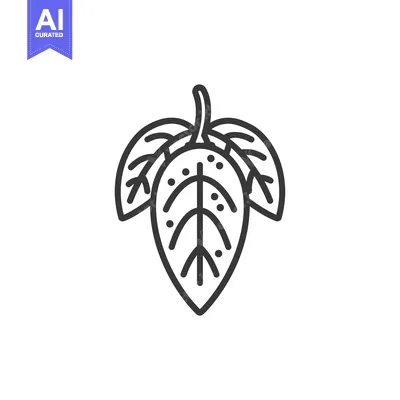 Aset desain premium: Line art illustration of a hop cone with two leaves