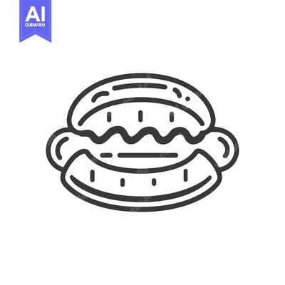 Aset premium populer: Line art illustration of a hot dog in a bun