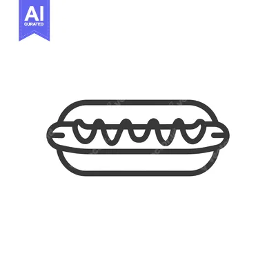 Aset desain premium: Line art illustration of a hot dog in a bun with mustard