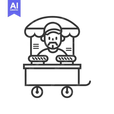 Popular premium asset: Line Art Illustration of a Hot Dog Vendor Cart