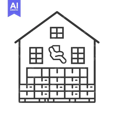 Premium design asset: Line art illustration of a house with a couch and shelves