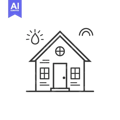 Aset premium populer: Line art illustration of a house with a drop of water, a sun and a rai
