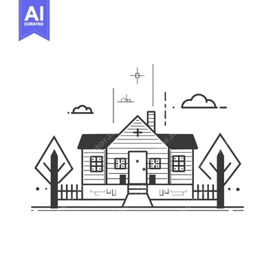 Popular premium asset: Line Art Illustration of a House with a Fence and Trees