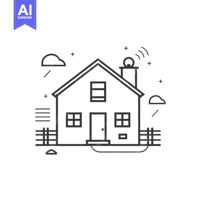 Aset premium populer: Line Art Illustration of a House with a Satellite Dish