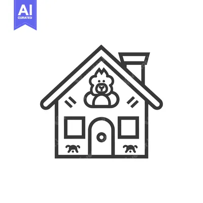 Aset desain premium: Line Art Illustration of a House with a Teddy Bear Inside