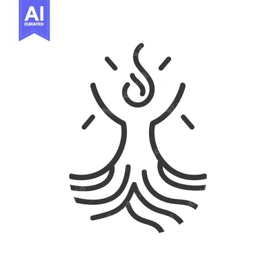 Premium design asset: Line Art Illustration of a Human Figure with Flames and Roots