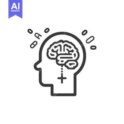 Aset desain premium: Line art illustration of a human head with a brain and a cross