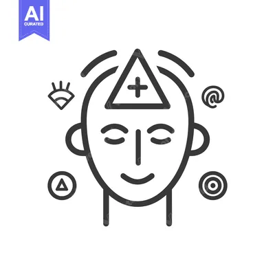 Aset desain premium: Line Art Illustration of a Human Head with a Triangle Symbol Above it