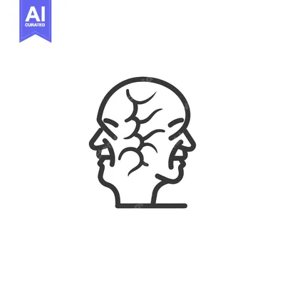 Premium design asset: Line art illustration of a human head with two faces facing opposite d