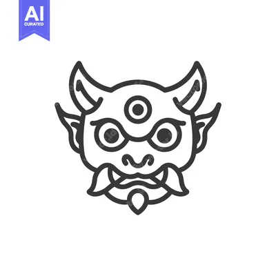 Aset premium populer: Line Art Illustration of a Japanese Demon Mask