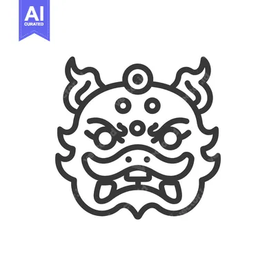 Premium design asset: Line Art Illustration of a Japanese Lion Dance Mask
