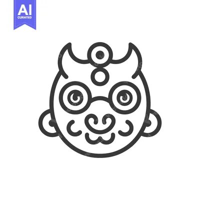 Aset desain premium: Line art illustration of a Japanese mythical creature