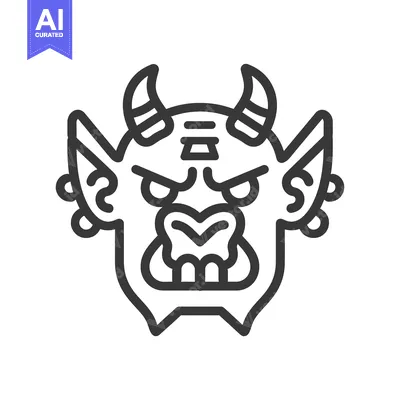 Aset premium populer: Line Art Illustration of a Japanese Oni Demon Mask