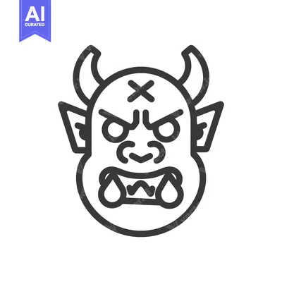 Aset premium populer: Line Art Illustration of a Japanese Oni Demon Mask