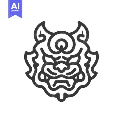 Aset premium populer: Line Art Illustration of a Japanese Oni Mask with Horns