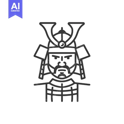 Aset desain premium: Line Art Illustration of a Japanese Samurai Warrior