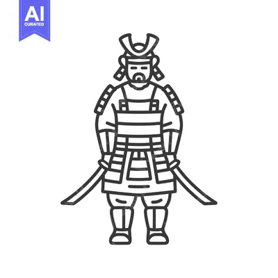 Premium design asset: Line Art Illustration of a Japanese Samurai Warrior
