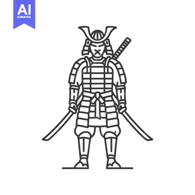 Aset desain premium: Line Art Illustration of a Japanese Samurai Warrior
