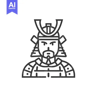 Aset desain premium: Line Art Illustration of a Japanese Samurai Warrior