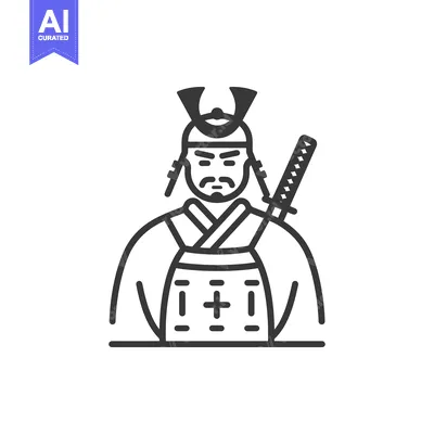 Aset desain premium: Line Art Illustration of a Japanese Samurai Warrior