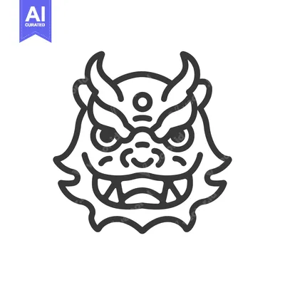 Premium design asset: Line Art Illustration of a Japanese Shisa Guardian Lion