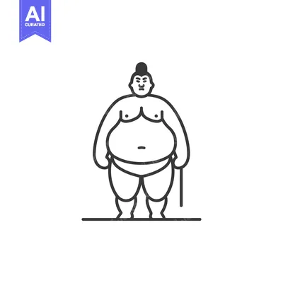 Aset premium populer: Line Art Illustration of a Japanese Sumo Wrestler