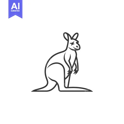 Premium design asset: Line art illustration of a kangaroo standing on its hind legs
