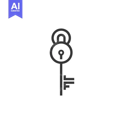 Aset desain premium: Line Art Illustration of a Key with a Padlock