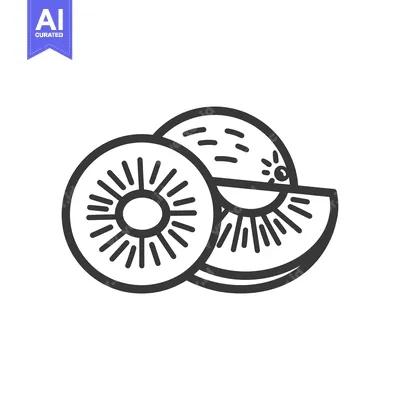 Aset desain premium: Line art illustration of a kiwi fruit, sliced open