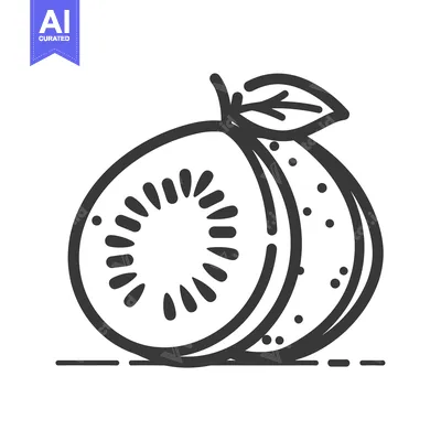Premium design asset: Line art illustration of a kiwi fruit, with a slice showing the seeds