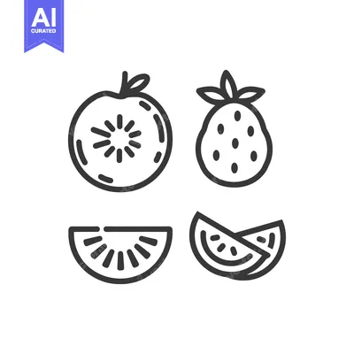 Aset premium populer: Line Art Illustration of a Kiwi, Strawberry and Slices of Watermelon