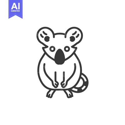 Aset desain premium: Line Art Illustration of a Koala Standing on Two Legs