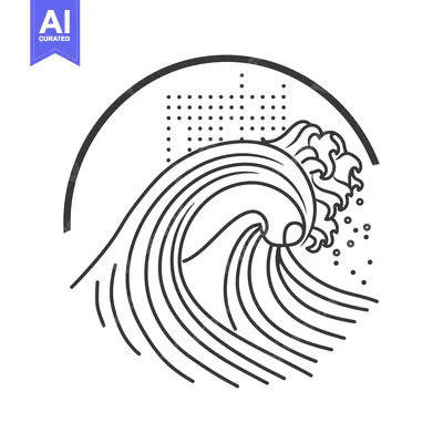 Aset premium populer: Line Art Illustration of a Large Ocean Wave Breaking