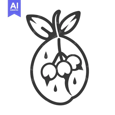 Aset desain premium: Line Art Illustration of a Lemon with Three Berries and Drops of Juice