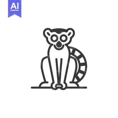 Premium design asset: Line art illustration of a lemur sitting down