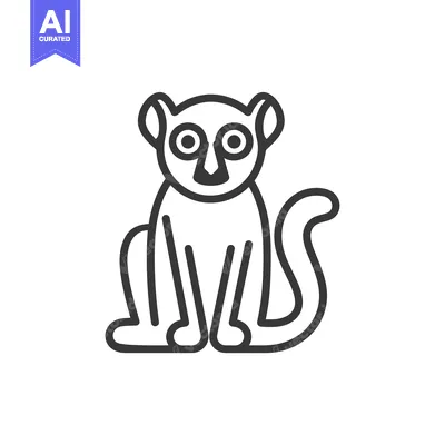 Premium design asset: Line art illustration of a lemur sitting with its tail curled around i