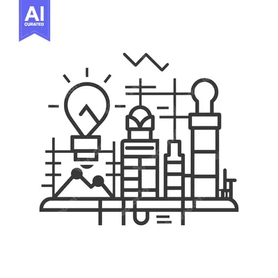 Aset premium populer: Line art illustration of a lightbulb illuminating a city skyline