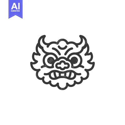 Premium design asset: Line Art Illustration of a Lion Dance Mask
