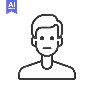 Aset desain premium: Line art illustration of a male avatar with a neutral expression