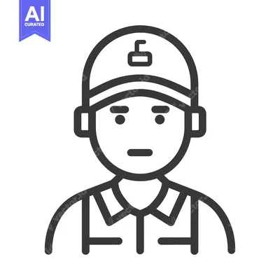 Premium design asset: Line Art Illustration of a Male Mechanic Wearing a Cap