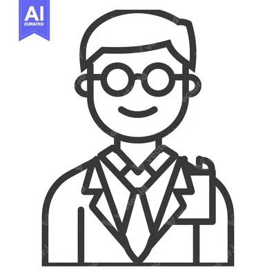 Aset premium populer: Line Art Illustration of a Male Teacher Wearing Glasses and a Suit