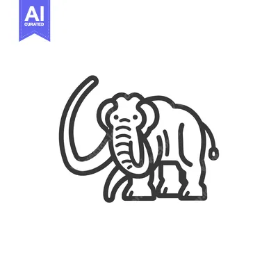 Aset premium populer: Line art illustration of a mammoth with a curved tusk