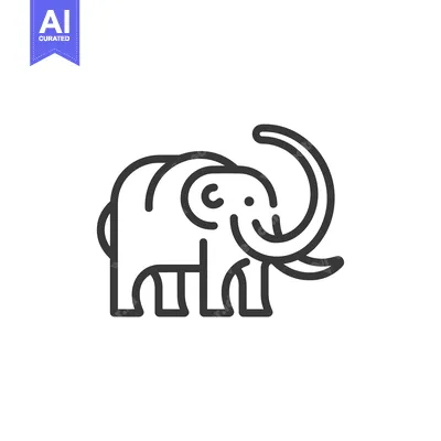 Popular premium asset: Line Art Illustration of a Mammoth with Curved Tusks