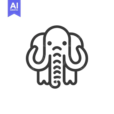 Premium design asset: Line Art Illustration of a Mammoth with Tusks