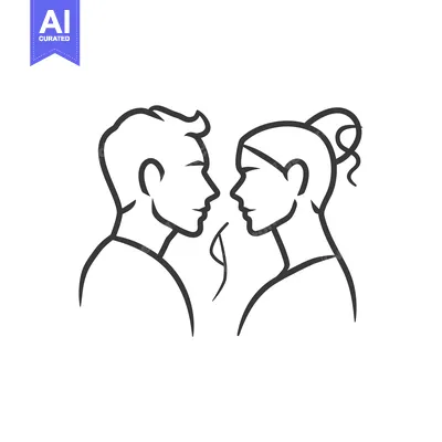 Aset desain premium: Line art illustration of a man and woman facing each other