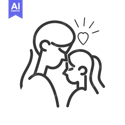Aset desain premium: Line art illustration of a man and woman touching foreheads