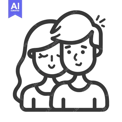 Aset desain premium: Line Art Illustration of a Man and Woman with Smiling Faces